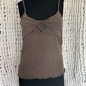 Olsen Brown Ruched Spaghetti Strap Top – Size Medium